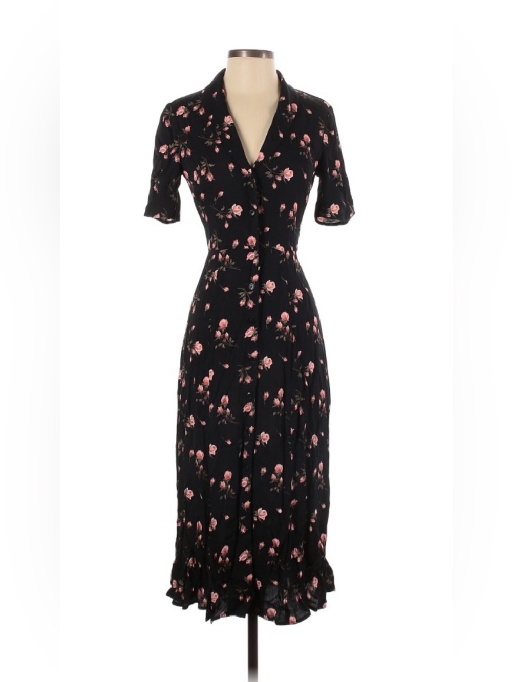Reformation black pink floral dress size 2